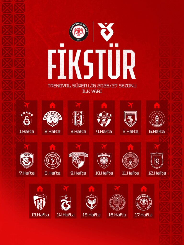 Arca Çorum FK 2026-2027 Süper Lig Fikstürü Belli Oldu! İşte Maç Programımız