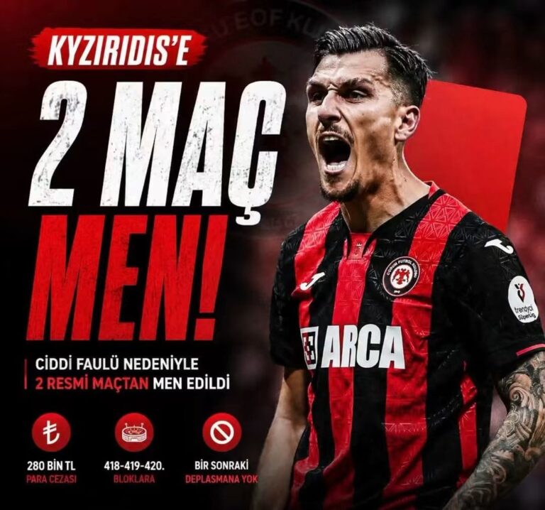PFDK’dan Çorum FK’ya Ağır Fatura: Kyziridis’e Men ve Para Cezası!