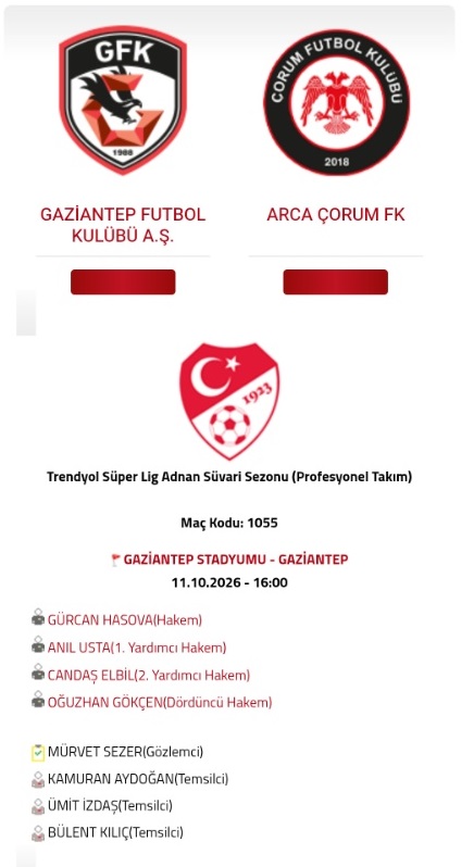ARCA Çorum FK, Gaziantep Deplasmanında! Hakem Kadrosu Belli Oldu